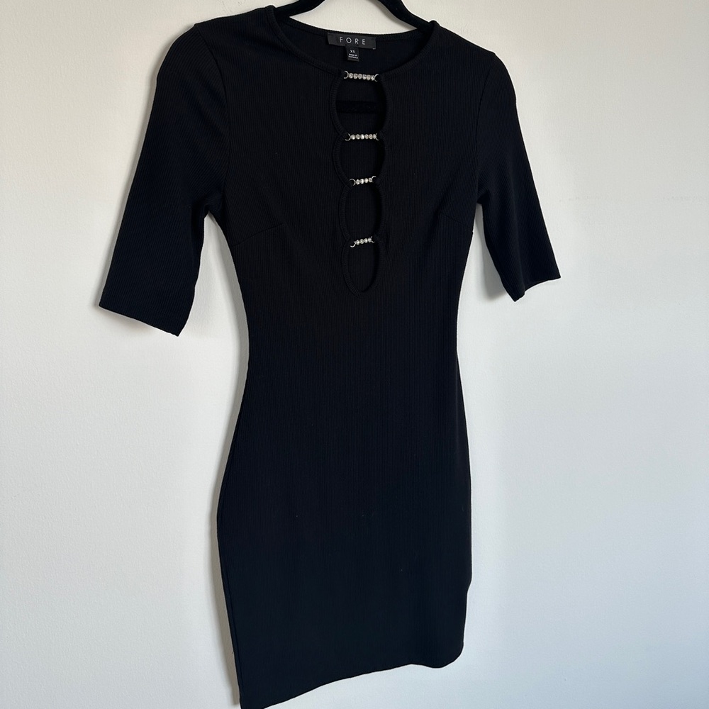 Fore Womens Crystal Ladder Stitch Mini Sweater dress in Black Size XS - Picture 3 of 8